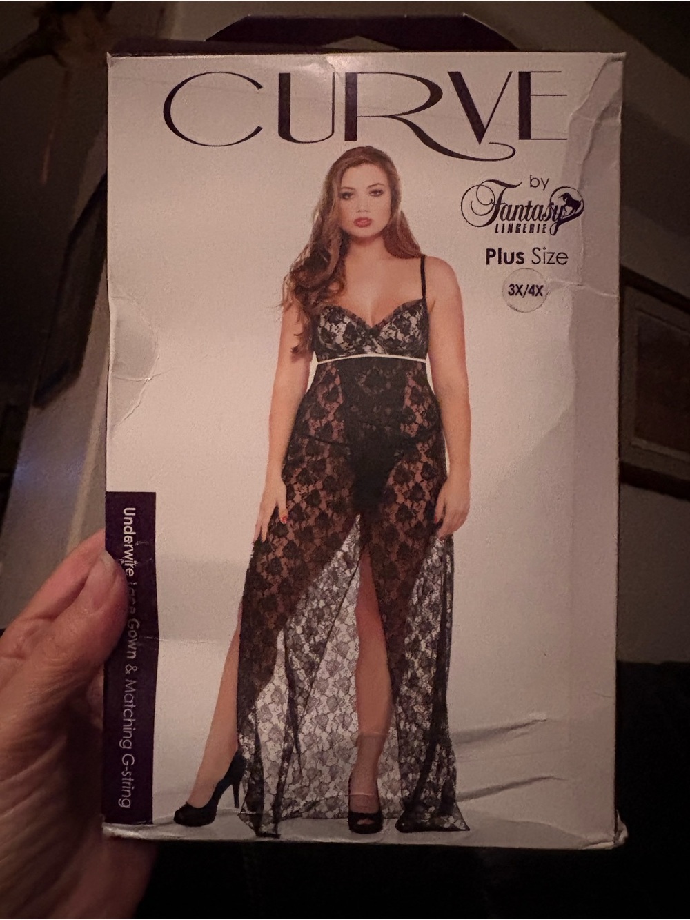 💕Fantasy Lingerie Plus Size Black Lace Maxi Chemise (3X/4X)